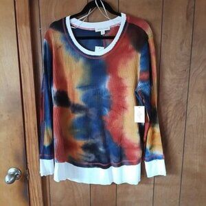 Cactus + Pearl XL sunset Tie Dye Ribbed Knit Long Sleeve Top Pullover NWT